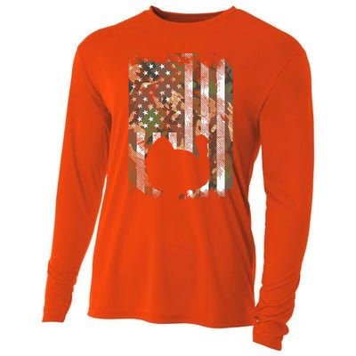 Camo US America Flag Turkey Day Hunting Thanksgiving Gift Cooling Performance Long Sleeve Crew