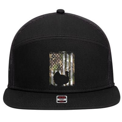 Camo US America Flag Turkey Day Hunting Thanksgiving Gift 7 Panel Mesh Trucker Snapback Hat