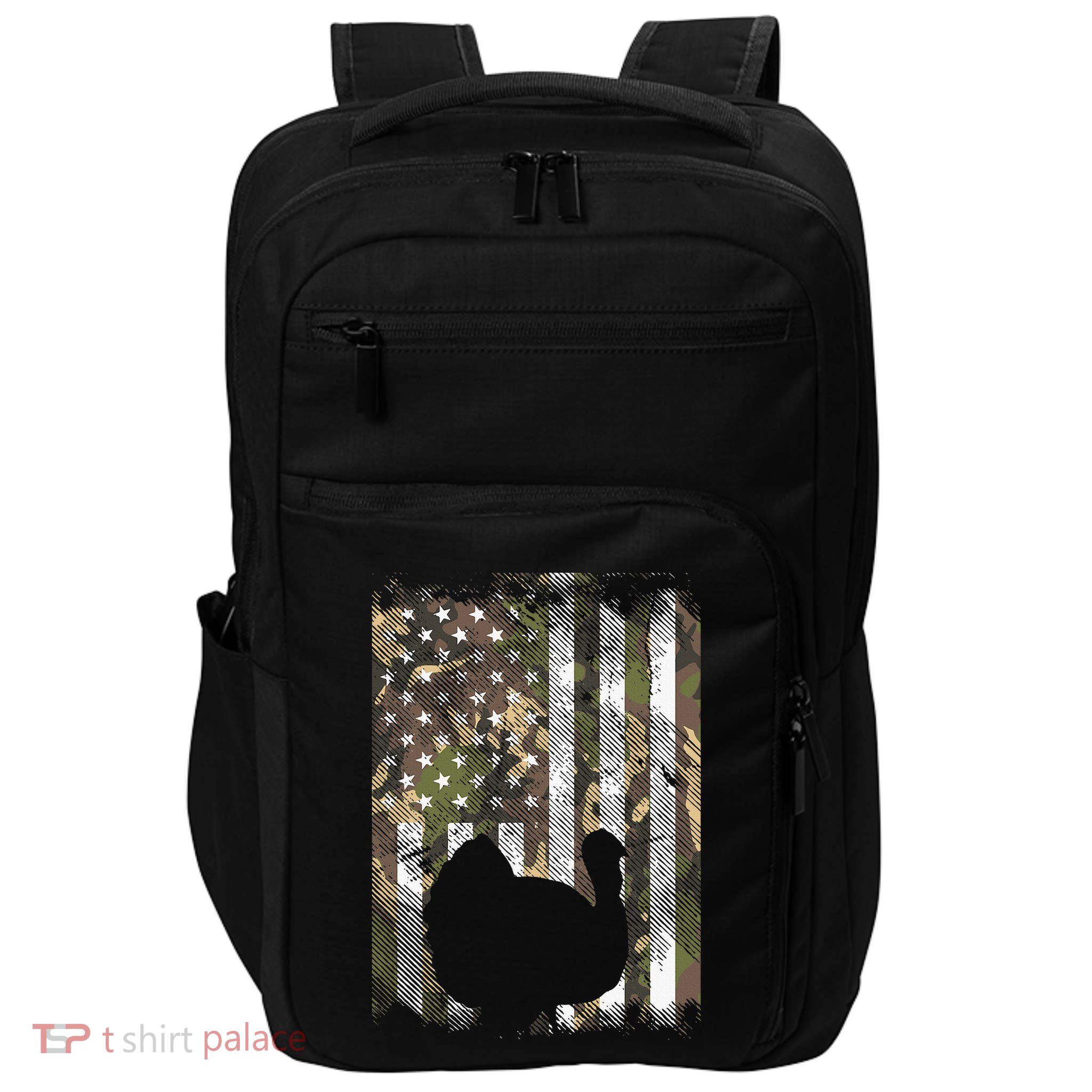 Camo US America Flag Turkey Day Hunting Thanksgiving Gift Impact Tech Backpack