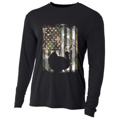 Camo US America Flag Turkey Day Hunting Thanksgiving Gift Cooling Performance Long Sleeve Crew