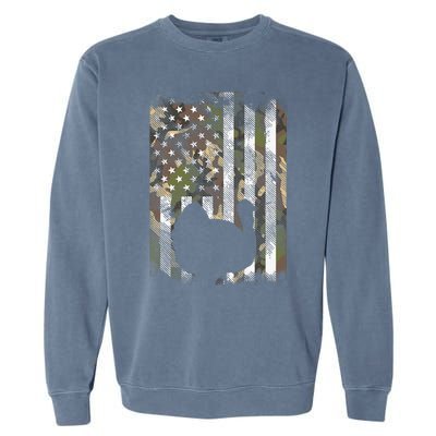 Camo US America Flag Turkey Day Hunting Thanksgiving Gift Garment-Dyed Sweatshirt