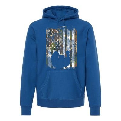 Camo US America Flag Turkey Day Hunting Thanksgiving Gift Premium Hoodie