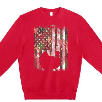 Camo US America Flag Turkey Day Hunting Thanksgiving Gift Premium Crewneck Sweatshirt