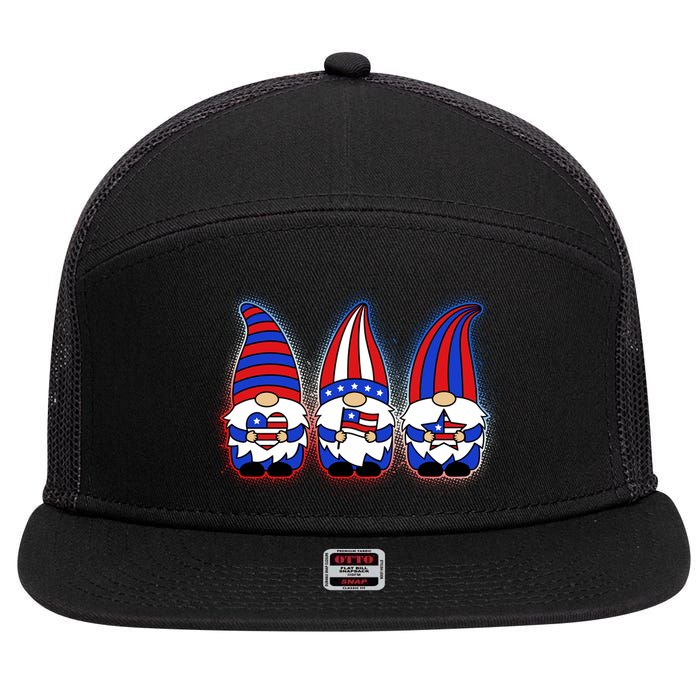 Cute USA American Flag Gnomes 7 Panel Mesh Trucker Snapback Hat