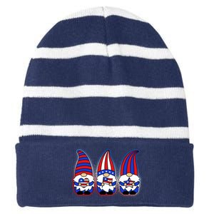 Cute USA American Flag Gnomes Striped Beanie with Solid Band