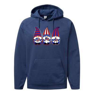 Cute USA American Flag Gnomes Performance Fleece Hoodie