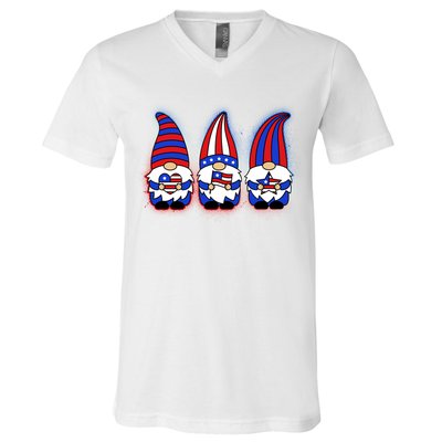 Cute USA American Flag Gnomes V-Neck T-Shirt