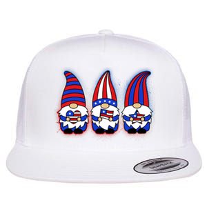 Cute USA American Flag Gnomes Flat Bill Trucker Hat