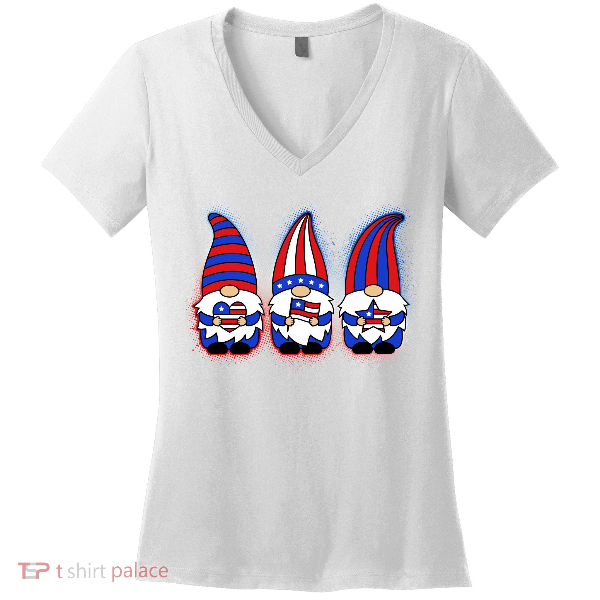 Cute USA American Flag Gnomes Women's V-Neck T-Shirt