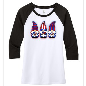 Cute USA American Flag Gnomes Women's Tri-Blend 3/4-Sleeve Raglan Shirt