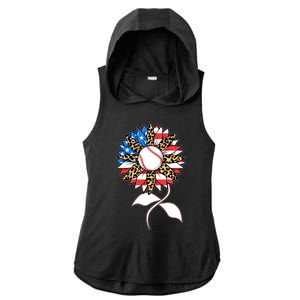 Cute USA American Flag Baseball Sunflower Ladies PosiCharge Tri-Blend Wicking Draft Hoodie Tank