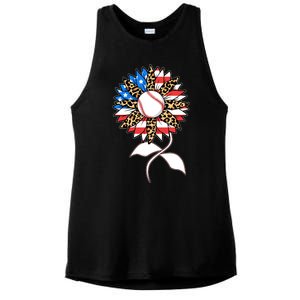 Cute USA American Flag Baseball Sunflower Ladies PosiCharge Tri-Blend Wicking Tank