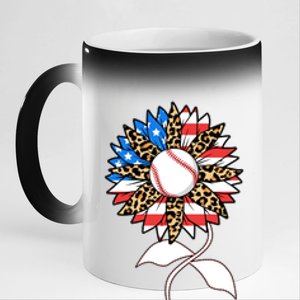 Cute USA American Flag Baseball Sunflower 11oz Black Color Changing Mug