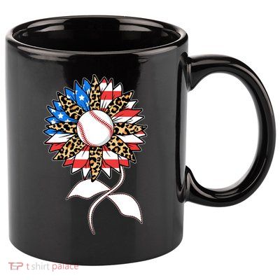 Cute USA American Flag Baseball Sunflower 11oz C Handle Ceramic Mug