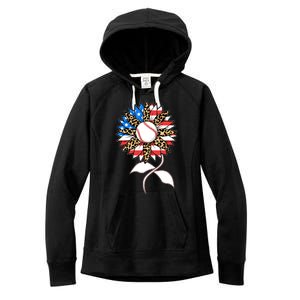 Cute USA American Flag Baseball Sunflower Women's Fleece Hoodie