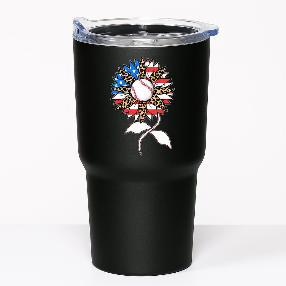 Cute USA American Flag Baseball Sunflower Tumbler