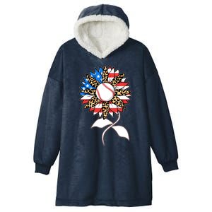 Cute USA American Flag Baseball Sunflower Hooded Wearable Blanket