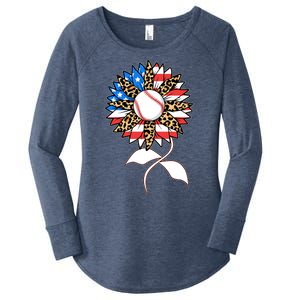 Cute USA American Flag Baseball Sunflower Women's Perfect Tri Tunic Long Sleeve Shirt