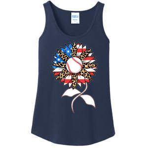 Cute USA American Flag Baseball Sunflower Ladies Essential Tank