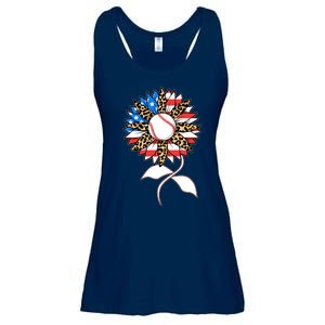 Cute USA American Flag Baseball Sunflower Ladies Essential Flowy Tank