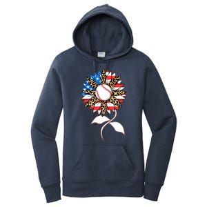 Cute USA American Flag Baseball Sunflower Women's Pullover Hoodie