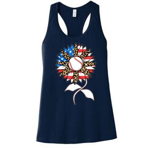 Cute USA American Flag Baseball Sunflower Women's Racerback Tank