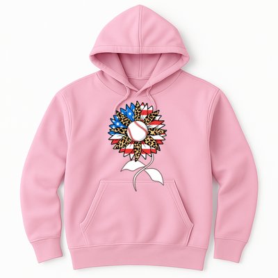 Cute USA American Flag Baseball Sunflower Hoodie