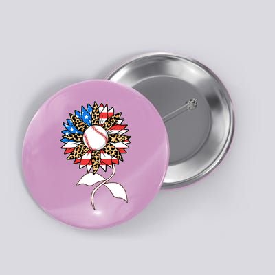 Cute USA American Flag Baseball Sunflower Button