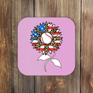 Cute USA American Flag Baseball Sunflower Coaster