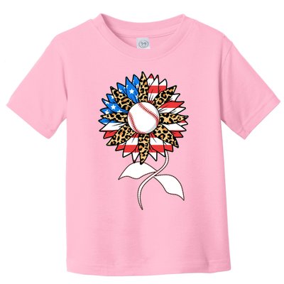 Cute USA American Flag Baseball Sunflower Toddler T-Shirt