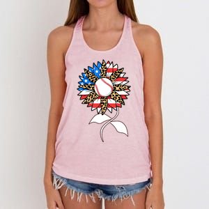 Cute USA American Flag Baseball Sunflower Women's Knotted Racerback Tank