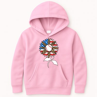Cute USA American Flag Baseball Sunflower Kids Hoodie
