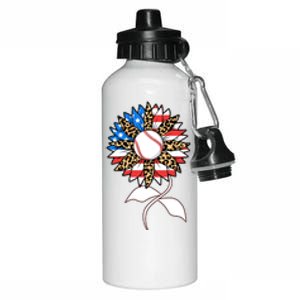 Cute USA American Flag Baseball Sunflower Aluminum Water Bottle