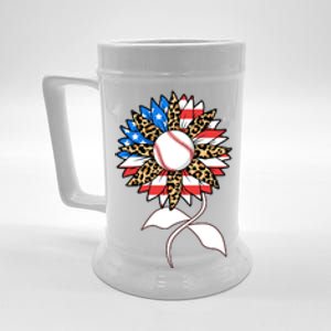 Cute USA American Flag Baseball Sunflower Beer Stein