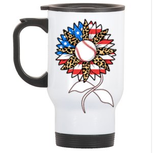 Cute USA American Flag Baseball Sunflower Stainless Steel Travel Mug