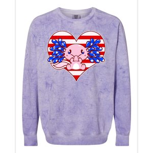 Cute USA American Flag Axolotl Colorblast Crewneck Sweatshirt