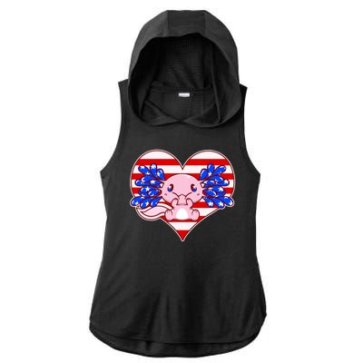 Cute USA American Flag Axolotl Ladies PosiCharge Tri-Blend Wicking Draft Hoodie Tank