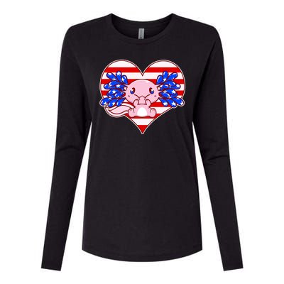 Cute USA American Flag Axolotl Womens Cotton Relaxed Long Sleeve T-Shirt