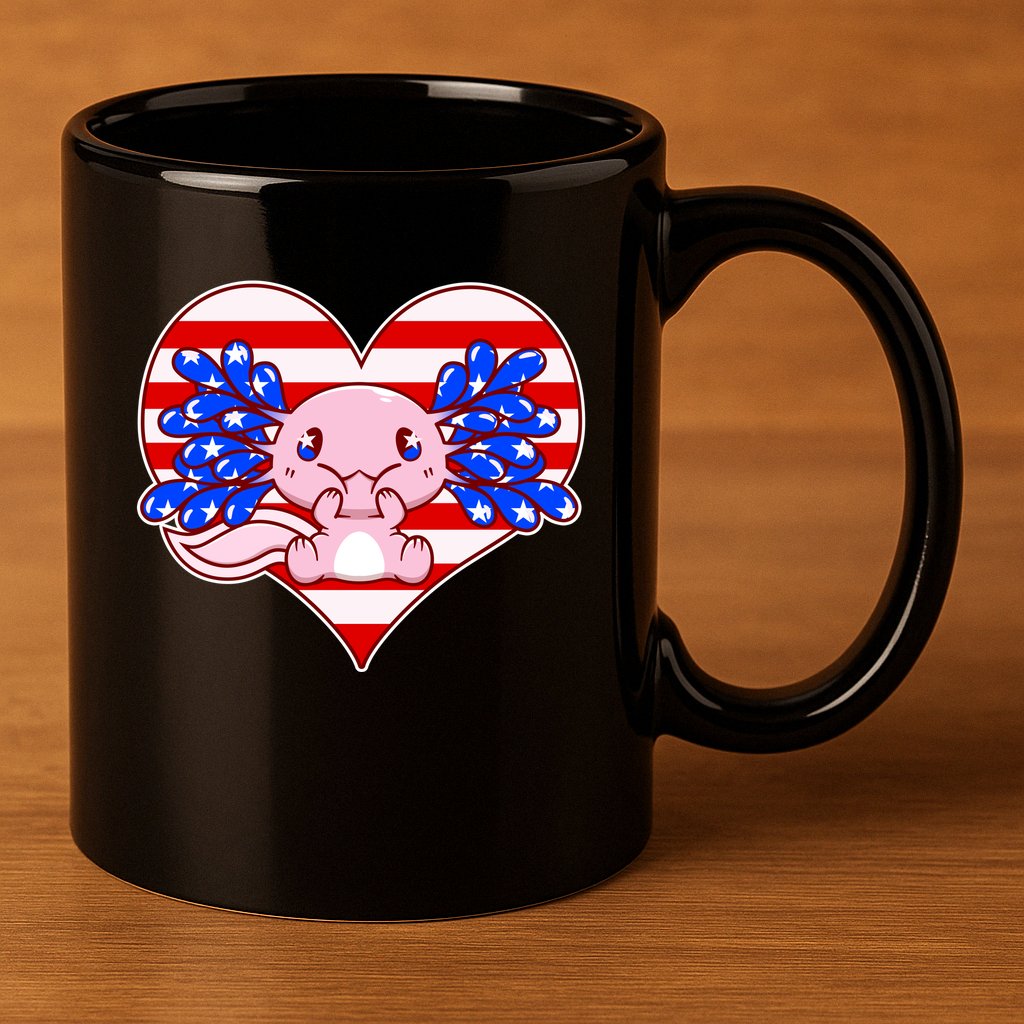 Cute USA American Flag Axolotl 11oz C Handle Ceramic Mug