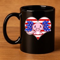 Cute USA American Flag Axolotl 11oz C Handle Ceramic Mug