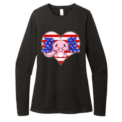 Cute USA American Flag Axolotl Womens CVC Long Sleeve Shirt