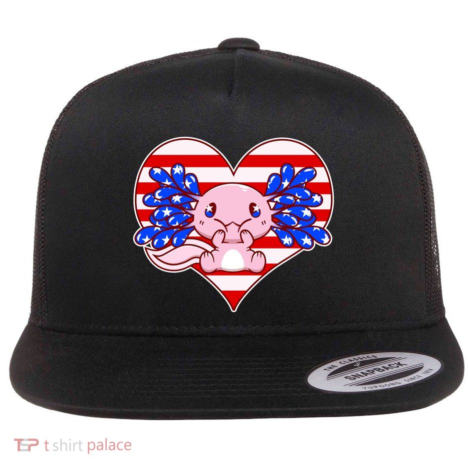 Cute USA American Flag Axolotl Flatbill Hat