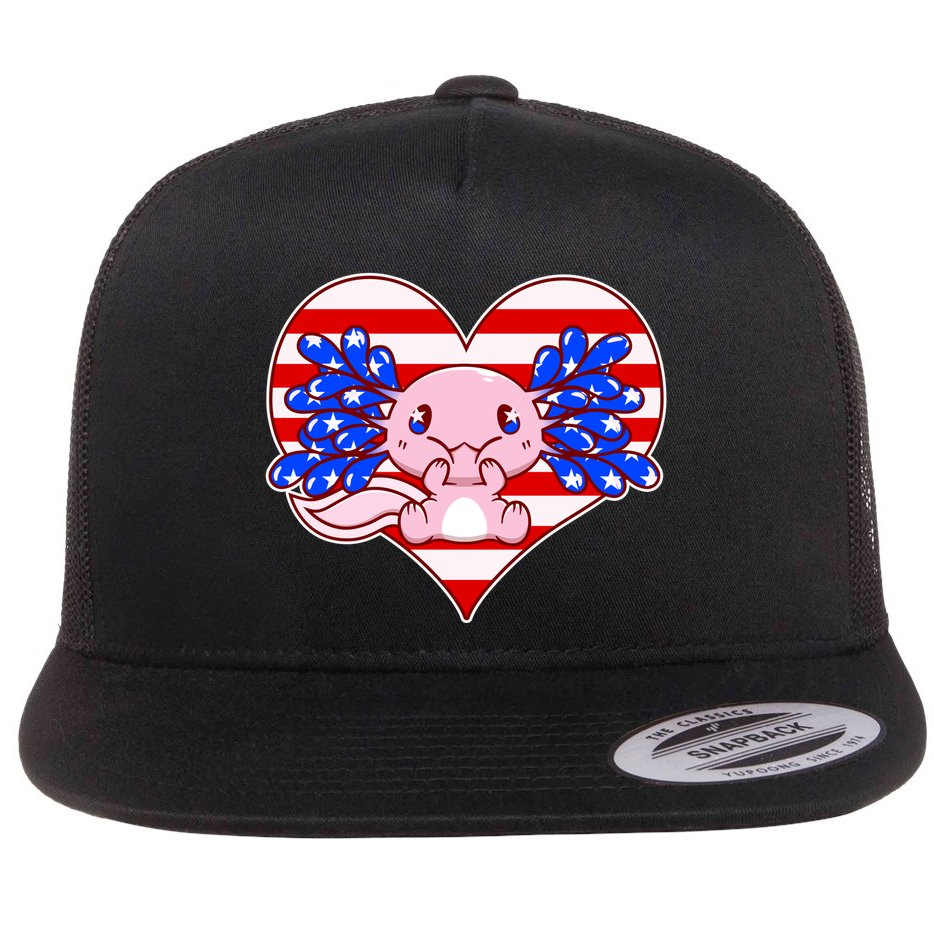 Cute USA American Flag Axolotl Flat Bill Trucker Hat