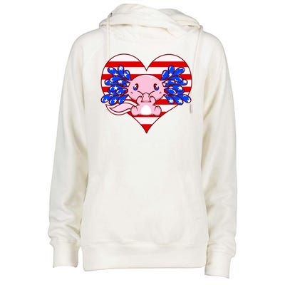 Cute USA American Flag Axolotl Womens Funnel Neck Pullover Hood