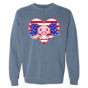 Cute USA American Flag Axolotl Garment-Dyed Sweatshirt