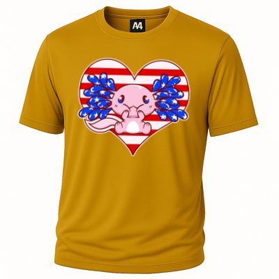 Cute USA American Flag Axolotl Cooling Performance Crew T-Shirt