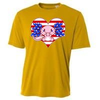 Cute USA American Flag Axolotl Cooling Performance Crew T-Shirt