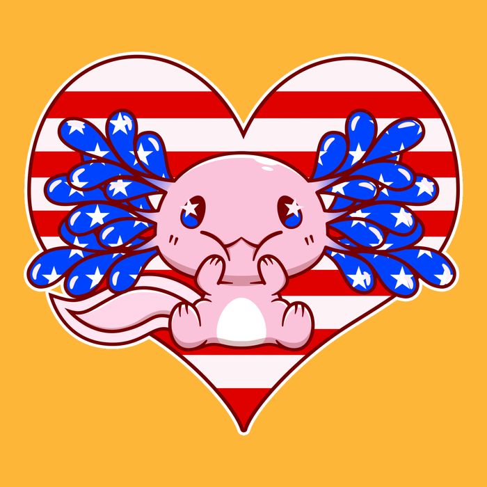 Cute USA American Flag Axolotl Cooling Performance Crew T-Shirt