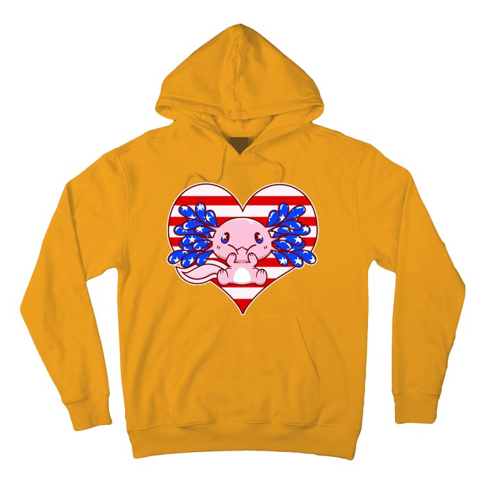 Cute USA American Flag Axolotl Hoodie