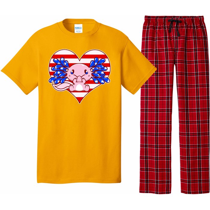 Cute USA American Flag Axolotl Pajama Set